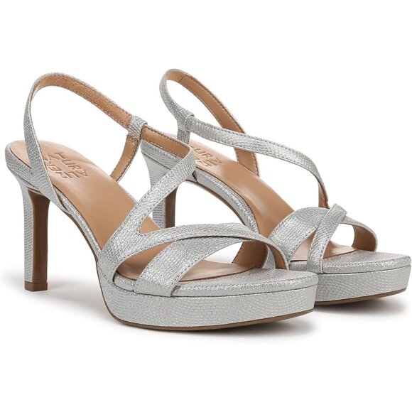 Naturalizer Women Silver Textured Polyurethane Rounded Open Toes Platform Shoes - Picture 9 of 10